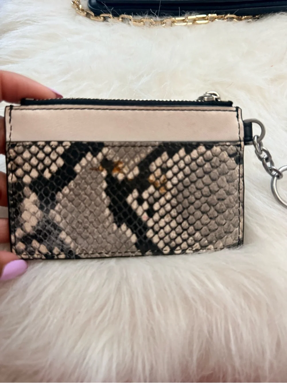Tory Burch Black Leather Studded 'K' Card Holder Keychain